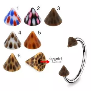 316L Surgical Steel Eyebrow Circular Barbell With Colorful Wooden Pattern UV Cones