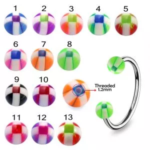 316L Surgical Steel Eyebrow Circular Barbell With Stripe Checker UV Ball