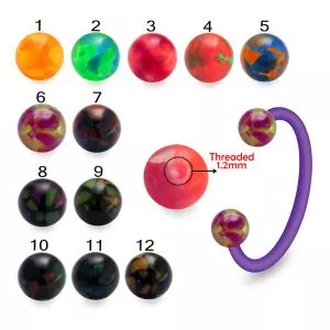 Bio Plast Eyebrow Circular Barbell With Mix Color Marble Designed UV Ball