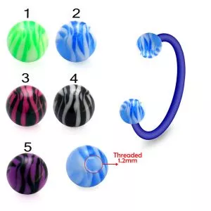 Bio Plast Diameter Eyebrow Circular Barbell With Acrylic Zebra Painted Fancy UV Balls