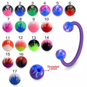 Bio Flex Eyebrow Circular Barbell With Fancy Flame Print UV Balls