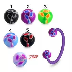 Bio Flex Eyebrow Circular Barbell With Tri Line Painted UV Balls
