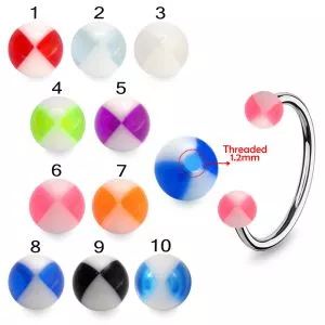 316L Surgical Steel Eyebrow Circular Barbell With Fancy Acrylic UV Beach Ball