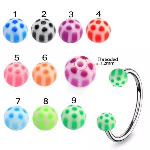 316L Surgical Steel Eyebrow Circular Barbell With Volleyball Pattern UV Balls