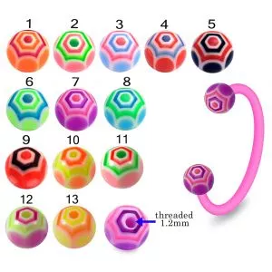 Bio Flex Eyebrow Circular Barbell With Acrylic Marble UV Balls