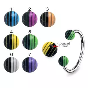 316L Surgical Steel Eyebrow Circular Barbell With  Laser Striped UV Balls