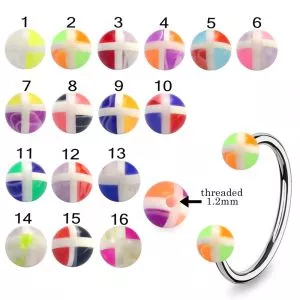 316L Surgical Steel Eyebrow Circular Barbell With Multi Color Checked UV Balls