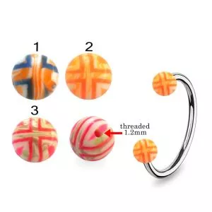 316L Surgical Steel Eyebrow Circular Barbell With Hand Painted Multi Color UV Balls