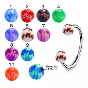 316L Surgical Steel Eyebrow Circular Barbell With Hand Painted Colorful Arrow Design UV Balls