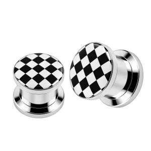 Checker Logo With SS Screw Fit Ear Tunnel