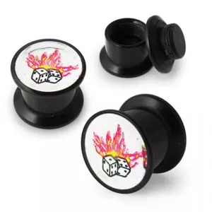 Burning Dice Logo With Screw Fit Ear Flesh Tunnel 