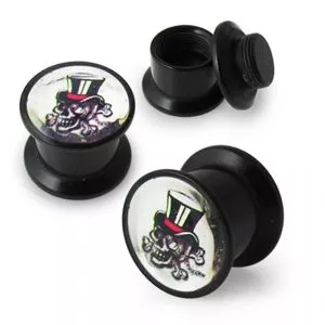 Screw Fit Ear Flesh Tunnel with Magician Skull Logo