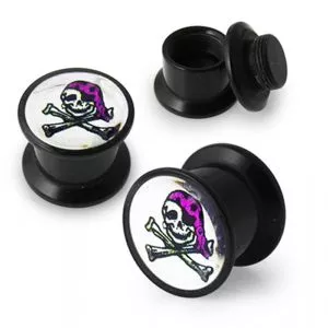 Screw Fit Ear Flesh Tunnel with Pirates Skull Logo