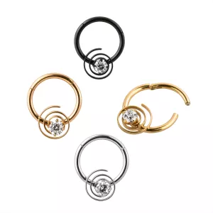 CZ Jeweled Swirl Segment Clicker Ring