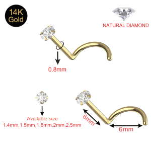 14K Gold Genuine DIAMOND Nose Screw