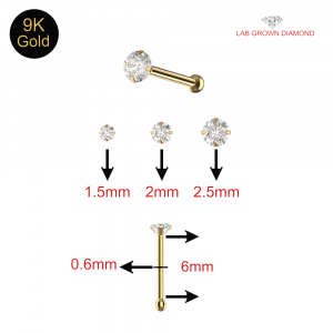 9K Claw Set Round Lab Grown Diamond Fixed Ball End Nose pin