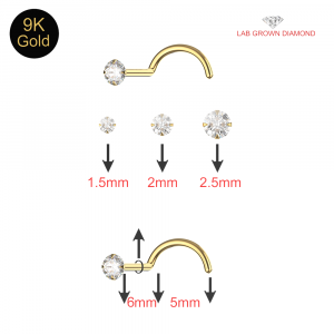 9K Claw Set Round Lab Grown Diamond Fixed Nostril Screw Nose Ring