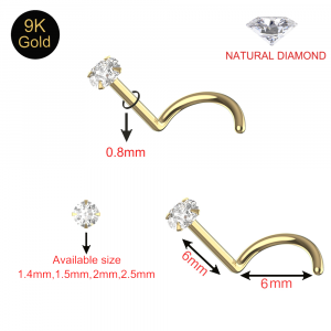 9K Gold with Genuine DIAMOND Nose Screw