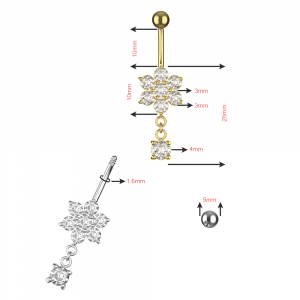 Jeweled Flower with Luxurious Hanging Crystal 925 Sterling Silver Dangling Belly Ring