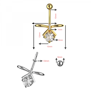 925 Sterling Silver Non-Dangling Belly Button Ring with Jeweled Feminine Bow
