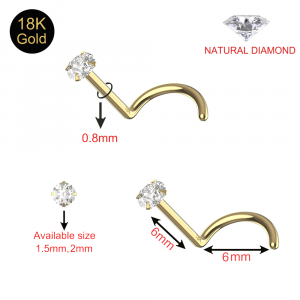 18K Yellow Gold Diamond Jeweled Screw Nose Stud