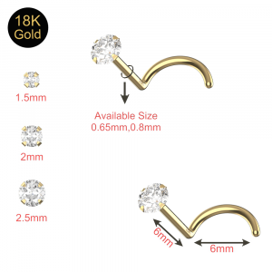 18k Yellow Gold CZ Jeweled Screw type Nose Piercing