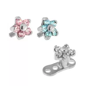 G23 Grade Titanium 5 CZ Flower Dermal Anchor Sets