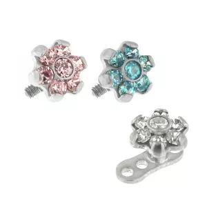 G23 Grade Titanium 7 CZ Flower Dermal Anchor Tops
