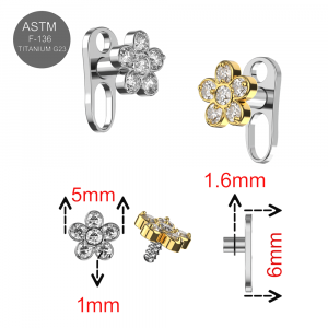 G23 Grade Titanium 6 Petals Flower Design Dermal Anchor