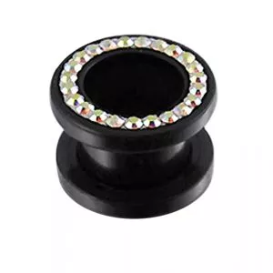 UV Multi AB Color Jeweled Ear Flesh Tunnel in Glue Setting