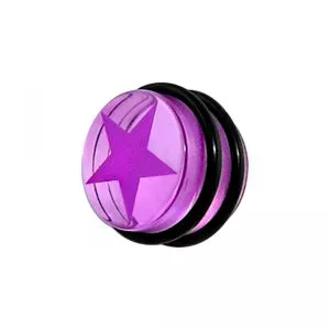 Transparent UV Fancy Purple Star Ear Plug with 'O' Ring EAR903