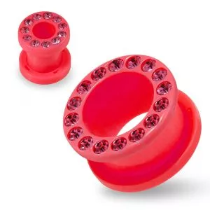 UV Multi Jeweled pink Ear Flesh Tunnel With pink CZ