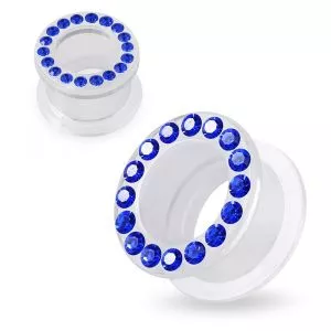Multi Dark Blue Crystal Stone on Transparent UV Acrylic Screw Fit Flesh Tunnel