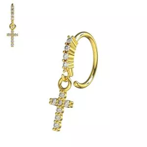 CZ Jeweled Hanging Cross 316L Surgical Steel Bendable Flexy Cartilage Ear Piercing