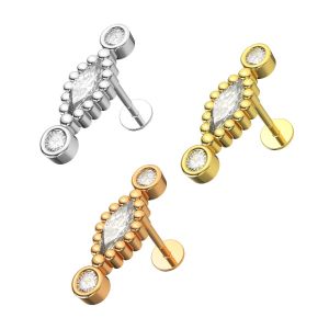 316L Surgical Steel Scalloped Marquise CZ Jeweled Flat Back Internally Threaded Tragus Piercing