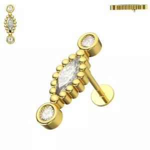 316L Surgical Steel Scalloped Marquise CZ Jeweled Flat Back Internally Threaded Tragus Piercing