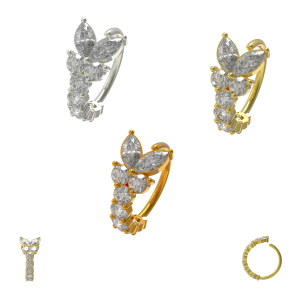 316L Surgical Steel CZ Jeweled Butterfly Open Hoop Ring