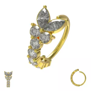 316L Surgical Steel CZ Jeweled Butterfly Open Hoop Ring