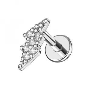 316L Surgical Steel CZ Jeweled Lighting bolt Shape Design Internally Threaded Top with Flat Back Labret