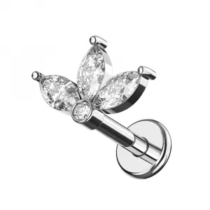 316L Surgical Steel Triple Stone Design Internally Threaded Top with Flat Back Labret