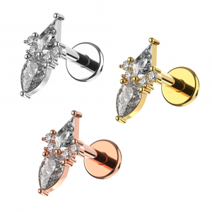 316L Surgical Steel Coffin & Pear Cut CZ Internally Threaded Top with Flat Back Labret