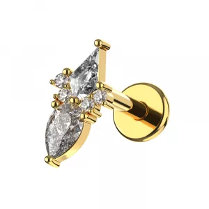 316L Surgical Steel Coffin & Pear Cut CZ Internally Threaded Top with Flat Back Labret