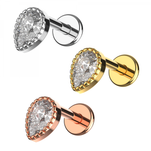 316L Surgical Steel Tear Drop Design Internally Threaded Top with Flat Back Labret