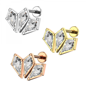 316L Surgical Steel Triple Coffin Design Internally Threaded Top with Flat Back Labret