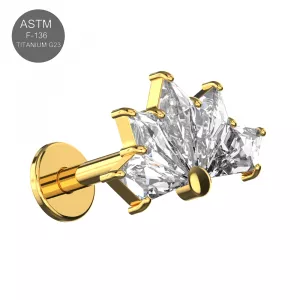 G23 Grade Titanium With 5 Stones in Vintage Fan Shape Design  Internally Threaded Top with Flat Back Labret