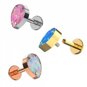 G23 Grade Titanium Tear Design with Opal Internally Threaded Top With Flat Back Labret