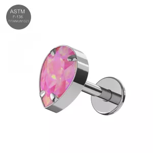 G23 Grade Titanium Tear Design with Opal Internally Threaded Top With Flat Back Labret