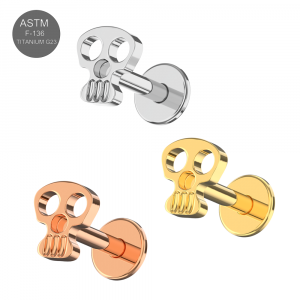G23 Grade Titanium Skull Design Internally Threaded Top With Flat Back Labret
