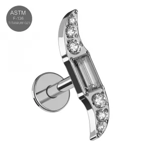 G23 Grade Titanium CZ jeweled Wave Design Internally Threaded Top with Flat Back Labret