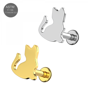 Flat Back Stud With Cat Top Implant Grade Titanium Internally Threaded Labret